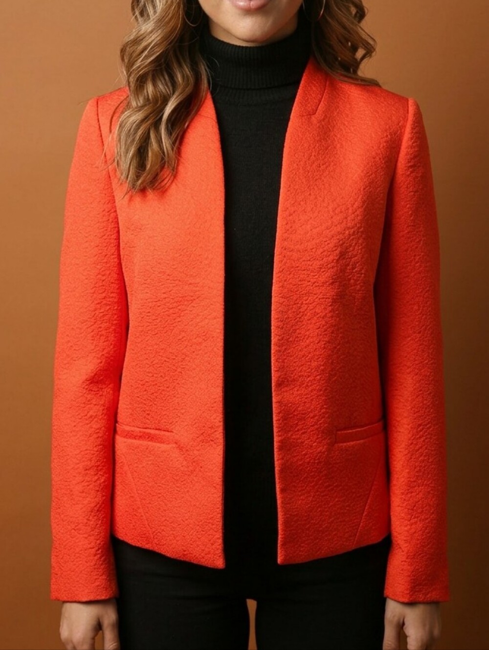 Katherine New York Tailored Open-Front Orange Textured Blazer Jacket